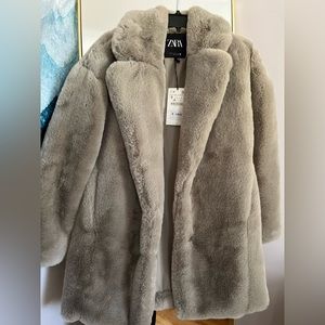 BRAND NEW ZARA Faux fur knee length coat.